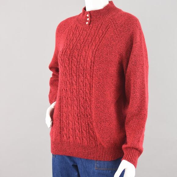 Karen Scott Cable Knit Mockneck Red Sweater Women's Large - Picture 6 of 9
